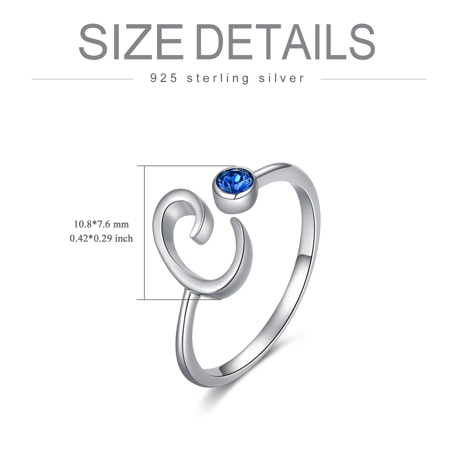 Blue Crystal Letter M Initial Alphabet Ring in 925 Sterling Silver LadyShow.Store