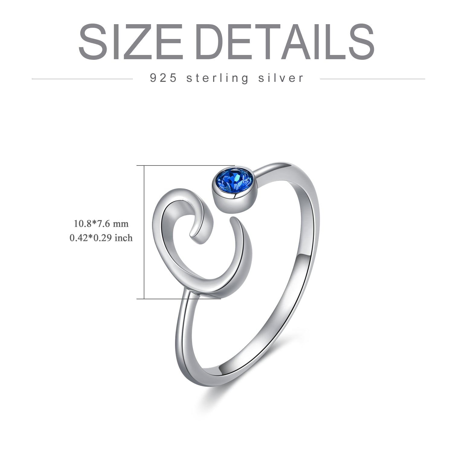 Blue Crystal Letter M Initial Alphabet Ring in 925 Sterling Silver LadyShow.Store