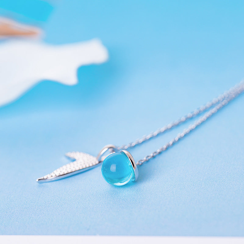 s925 sterling silver aquamarine necklace LadyShow.Store