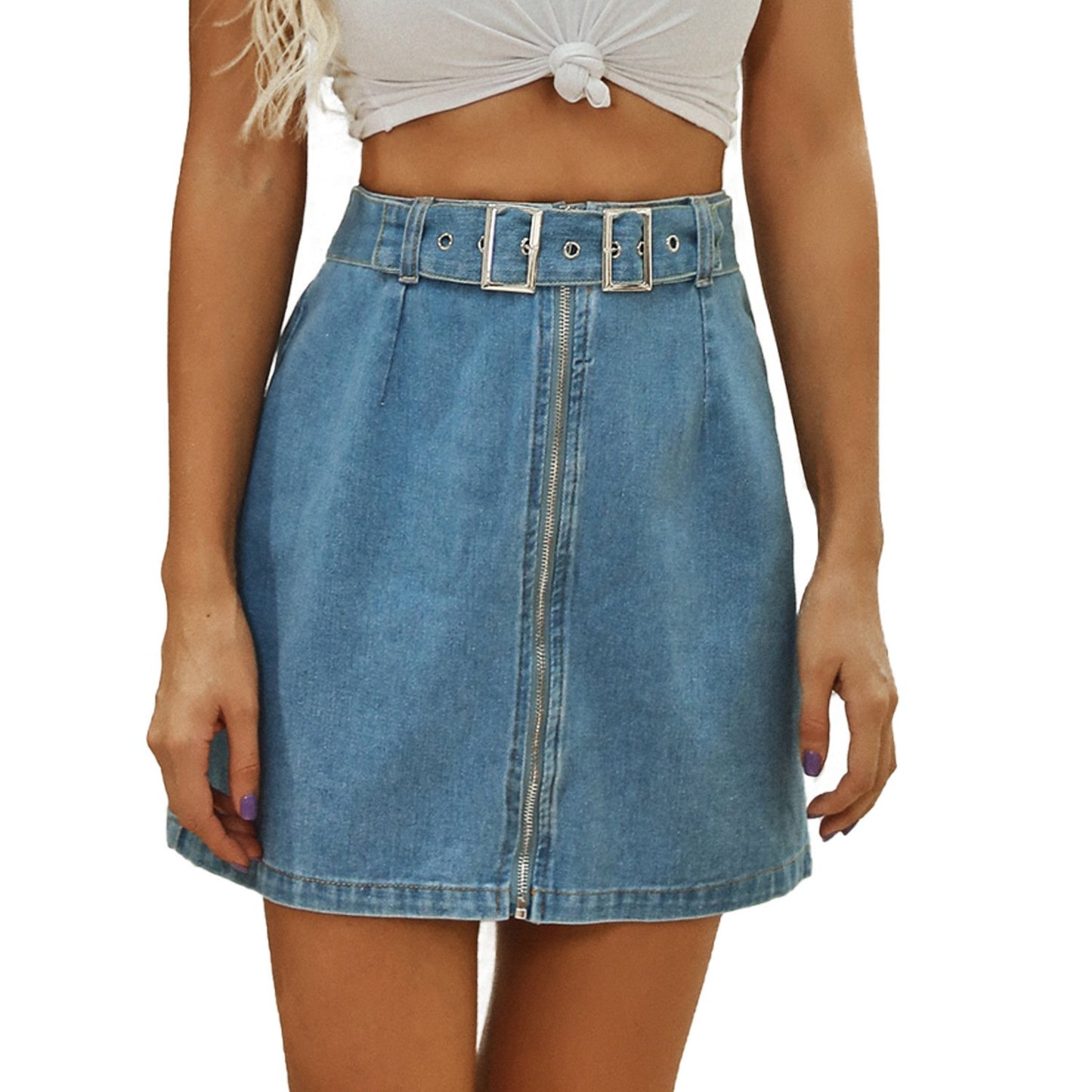 Denim Washed Mini Skirt Pi-Mart