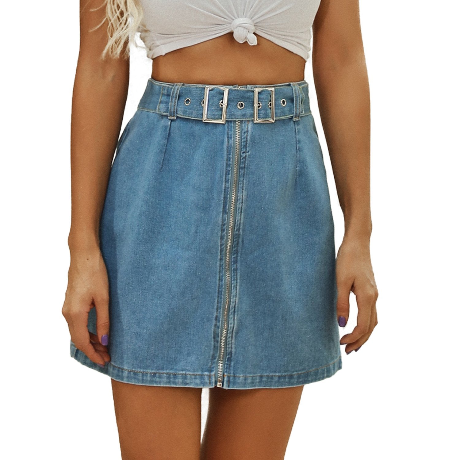 Denim Washed Mini Skirt Pi-Mart
