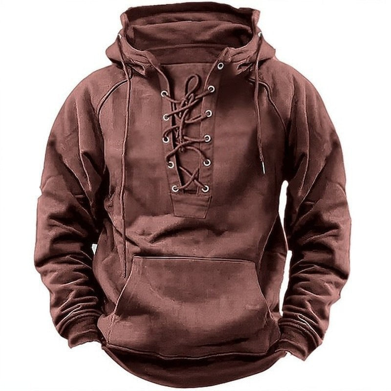 Ins Lace-up Hoodie Casual Sports Pocket Sweatshirt Men's Long-sleeved Top Clothing LadyShow.Store