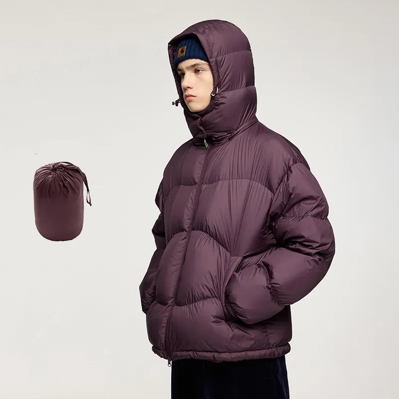 Thin And Portable Puff Down Jacket Solid Color Hooded Pi-Mart