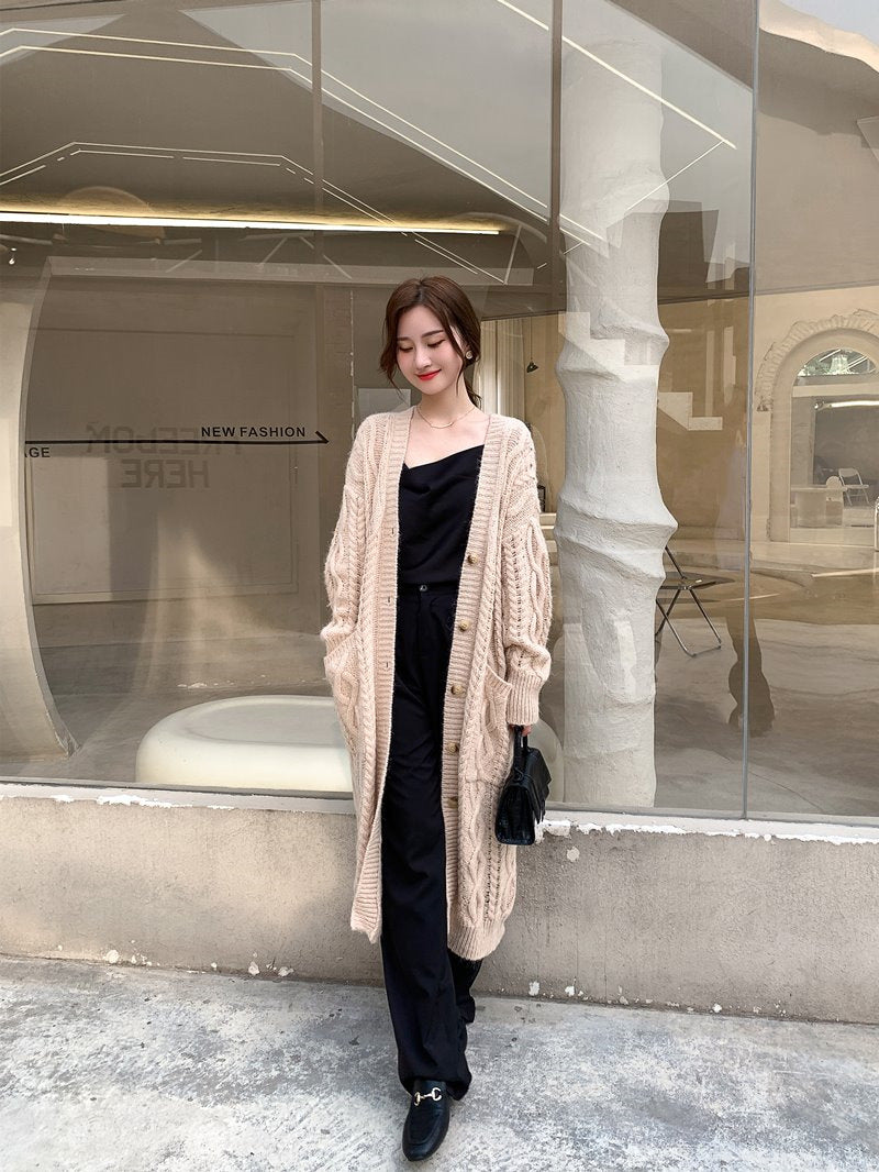 Mid-Length Mohair Knitted Cardigan Jacket for Women Pi-Mart