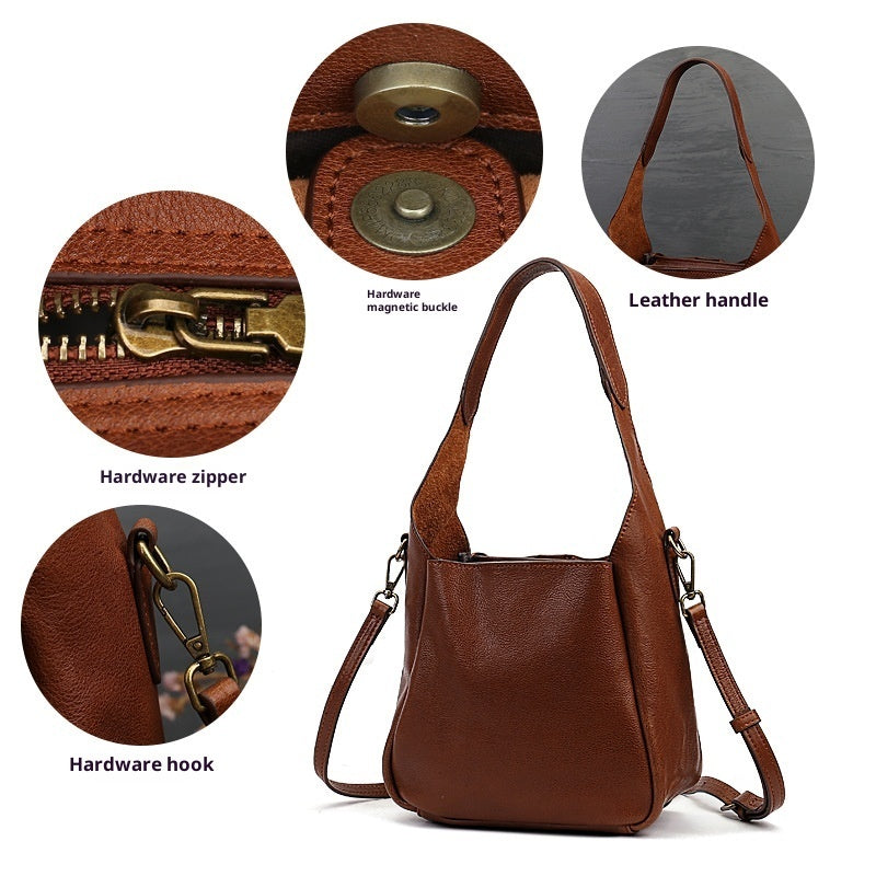 Solid Color Women's Portable Cross-body Bag First Layer Cowhide LadyShow.Store