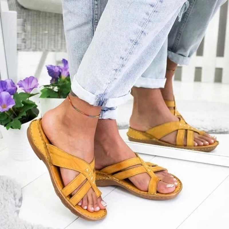 Retro Women's Wedge Heel European And American Casual Plus Size Shoes Solid Color Sandals LadyShow.Store