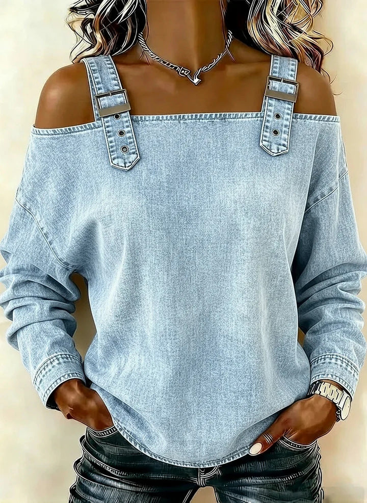 Women's Off-shoulder Strap Long-sleeve Top NorixaFashion.com