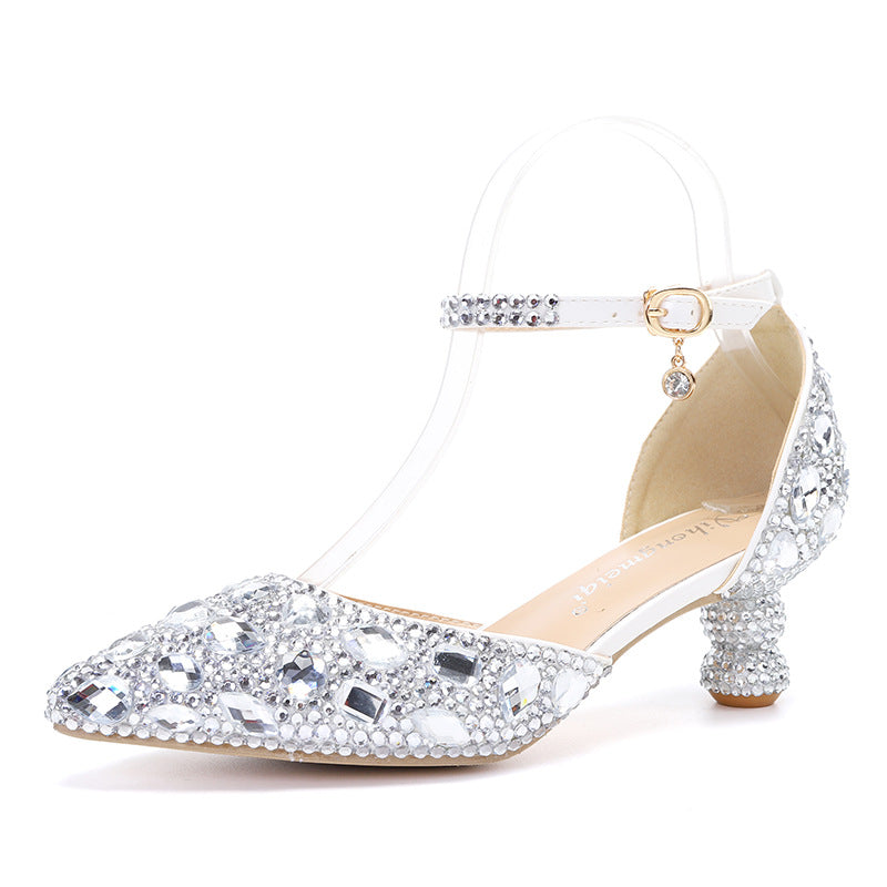 Low-top Summer New Blue Color Pointed Gourd Heel Rhinestone Multi-color Fashion Wedding Banquet Women's Shoes LuxuryLifeWay Online Store