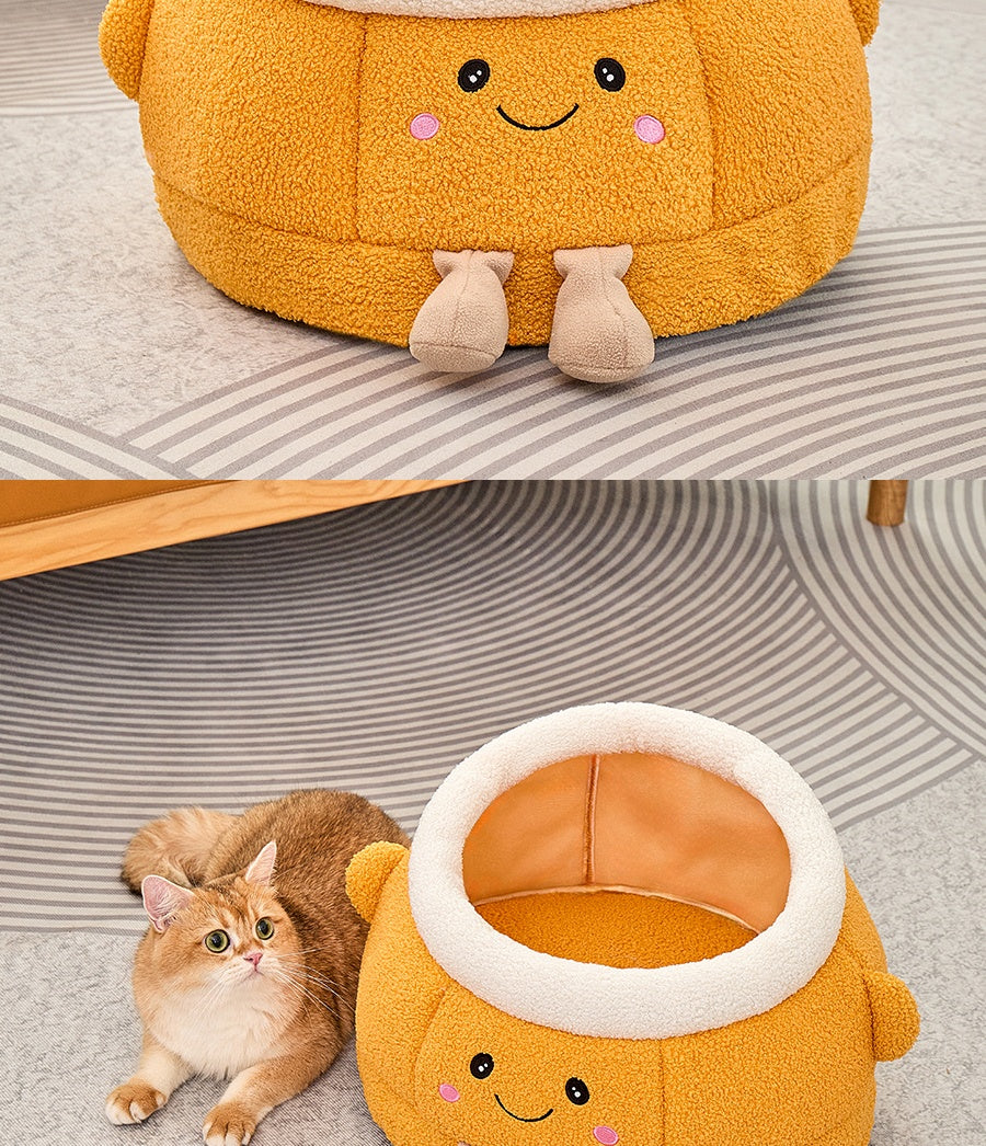 Orange-Themed Smile Face Cat Bed Pets Fashion