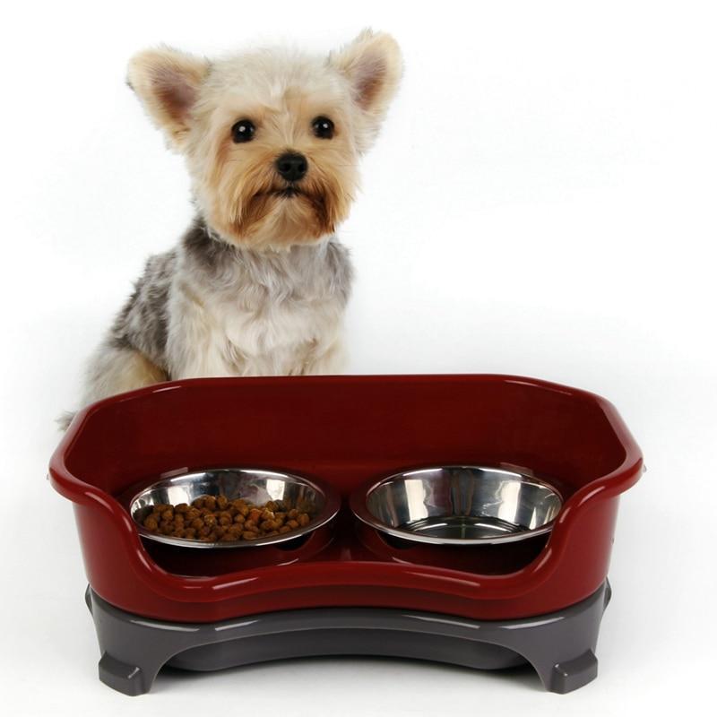 Dog bowl cat bowl pet cat double basin splash-proof neat dog cat rice bowl food bowl stainless steel bowl Pets Fashion