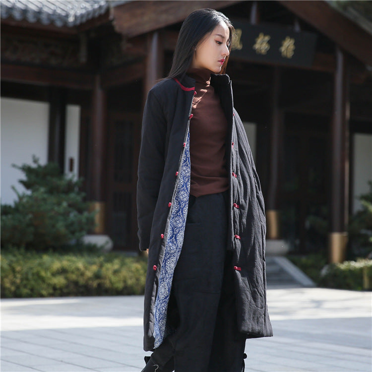 Retro Women's Artistic Cotton And Linen Clothing Buckle Cotton-padded Jacket LadyShow.Store
