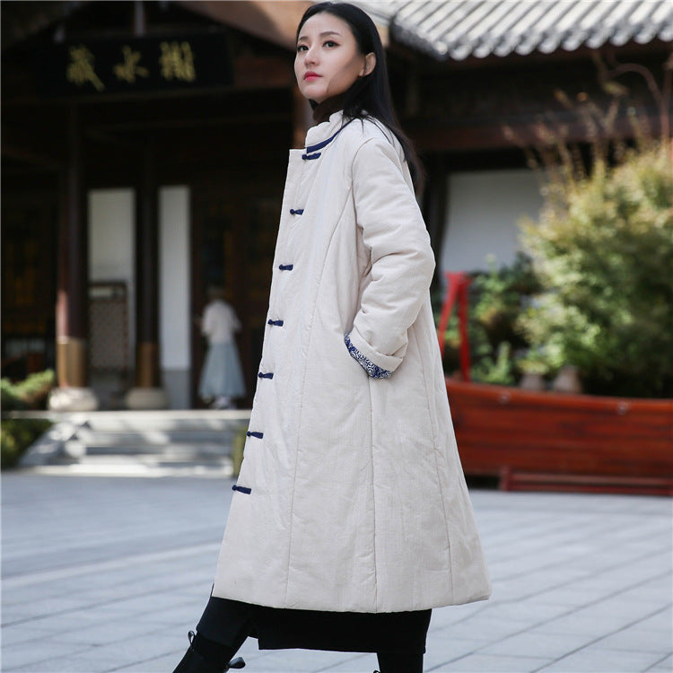 Retro Women's Artistic Cotton And Linen Clothing Buckle Cotton-padded Jacket LadyShow.Store