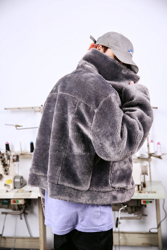INS with the same paragraph OVERSIZE hip hop 90S retro national tide brand silhouette autumn and winter couples plush jacket Best YouTube Store