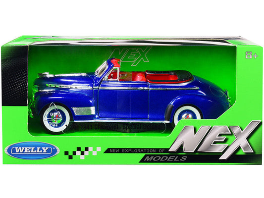 1941 Chevrolet Special Deluxe Convertible Blue Metallic with Red Interior "NEX Models" 1/24 Diecast Model Car by Welly LuxuryLifeWay Online Store