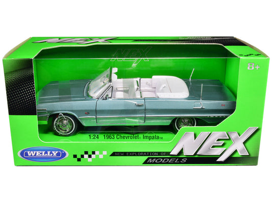 1963 Chevrolet Impala Convertible Light Blue Metallic with White Interior "NEX Models" 1/24 Diecast Model Car by Welly LuxuryLifeWay Online Store