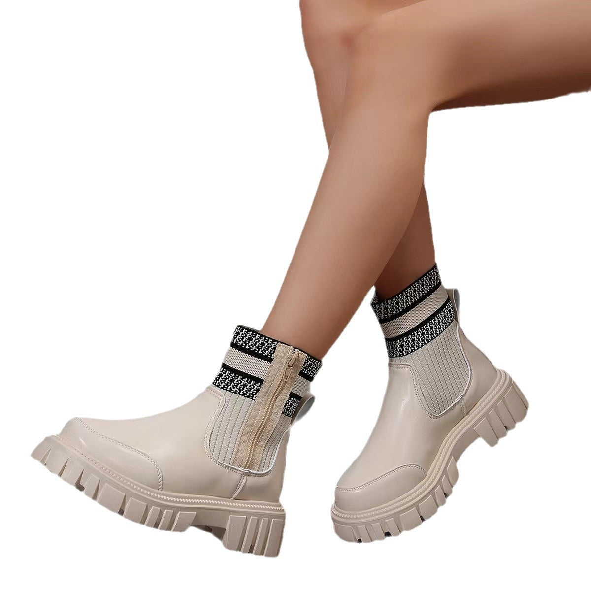Women's Fashionable Knitted Women's Middle Boots