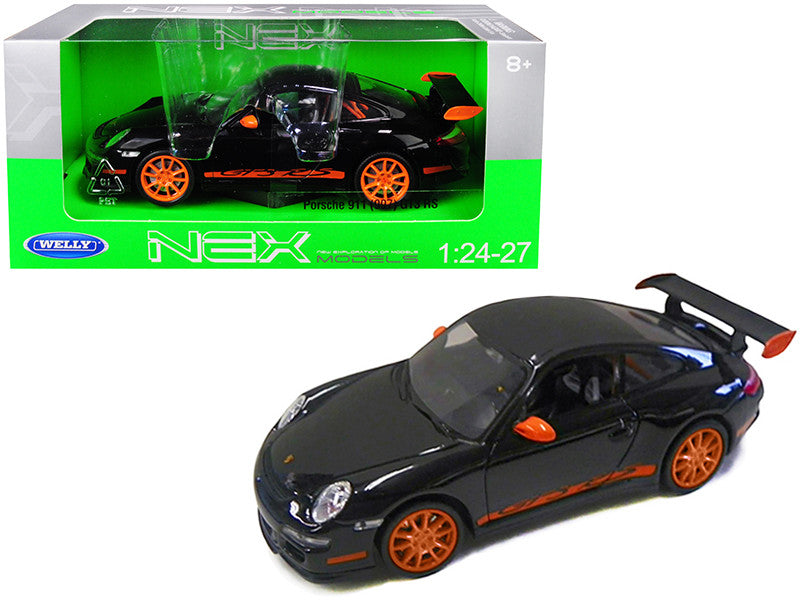 Porsche 911 (997) GT3 RS Black with Orange Accents 1/24-1/27 Diecast Model Car by Welly LuxuryLifeWay Online Store