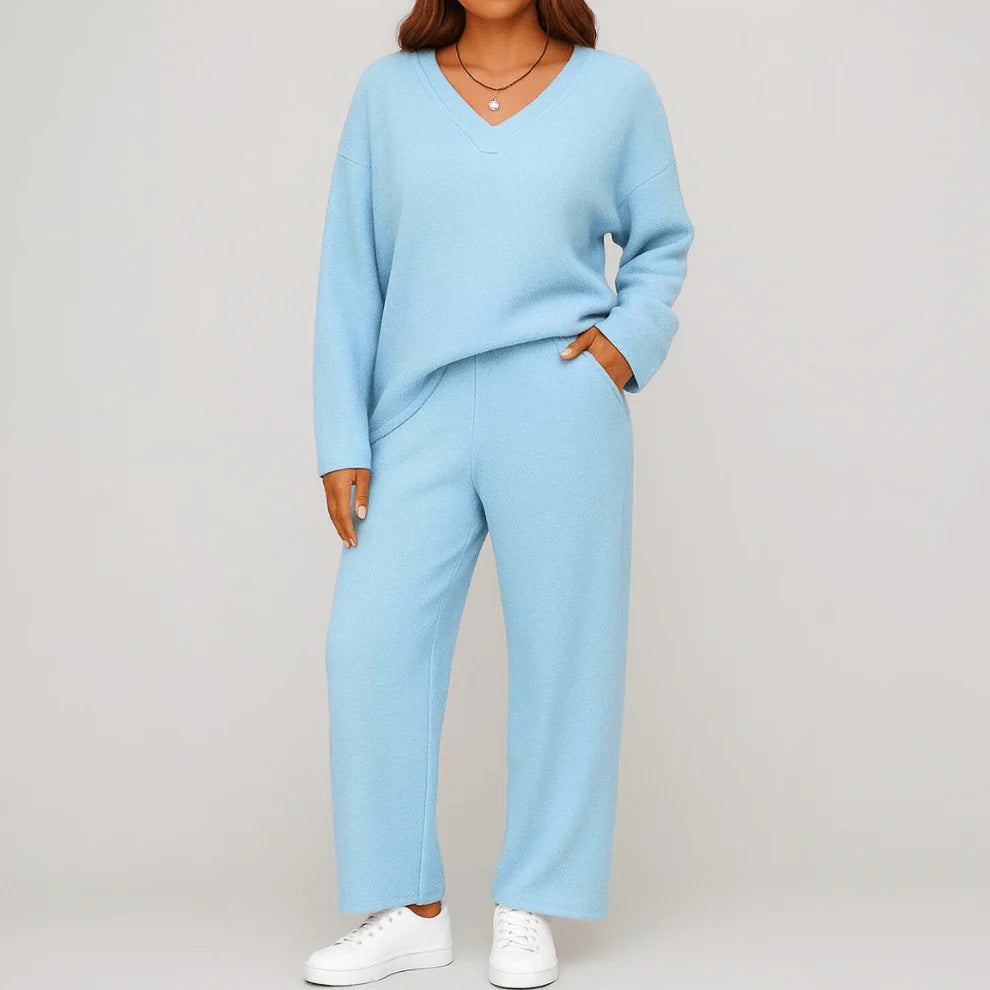V-neck Wool Loose Pockets Leisure Suit Two-piece Pajamas Best YouTube Store
