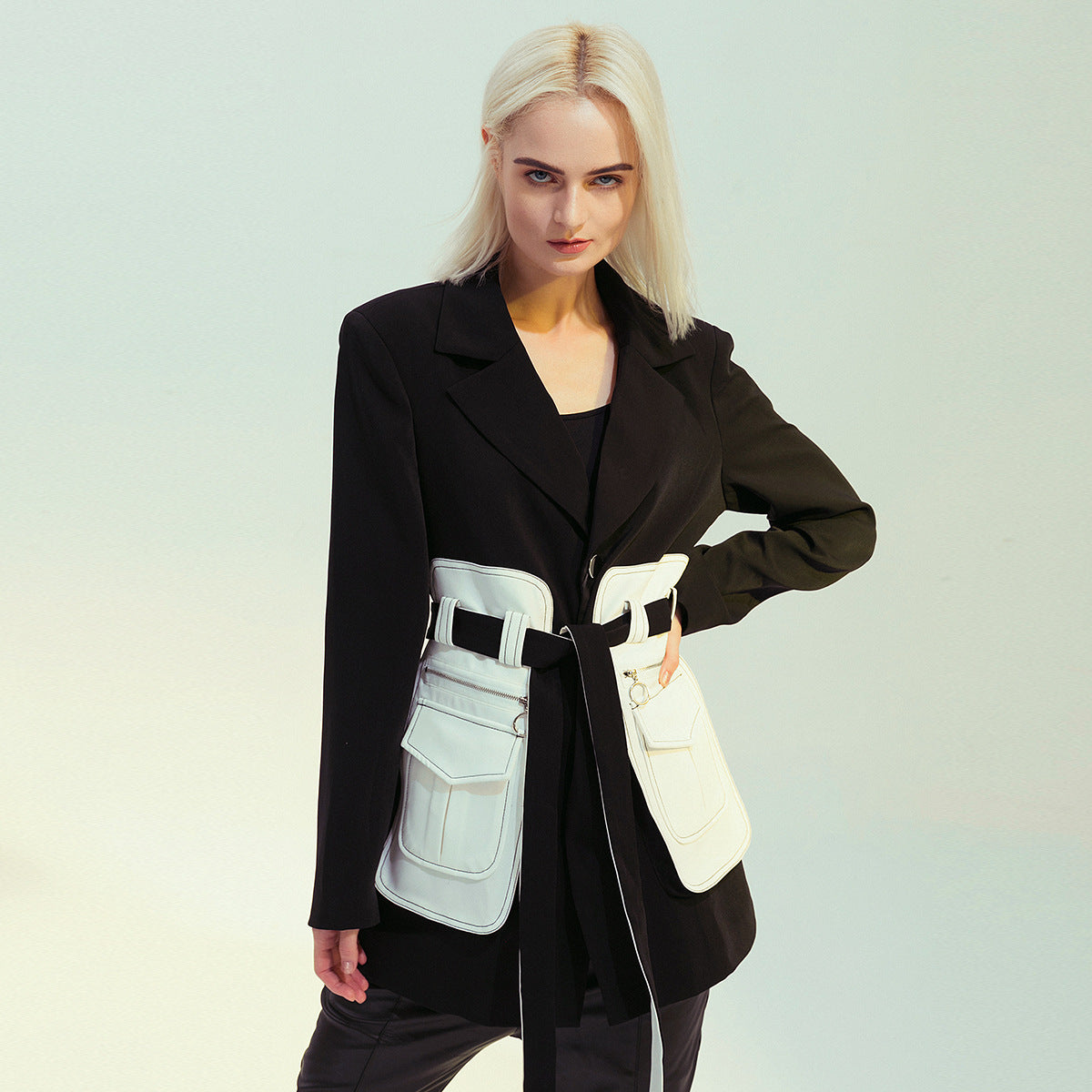 Retro Black and White Color Block Blazer Jacket Pi-Mart