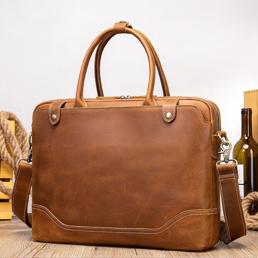 Crazy Horse Leather Men's Briefcase New Handbag CJD