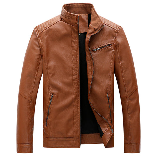 New Men's Leather Jackets Plus Velvet Solid Color CJD