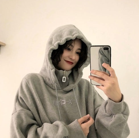 Hoodies Women Autumn Winter New Korean Style Student Loose Embroidered Simple Plus Velvet High Quality Soft Womens Clothing Chic LuxuryLifeWay Online Store