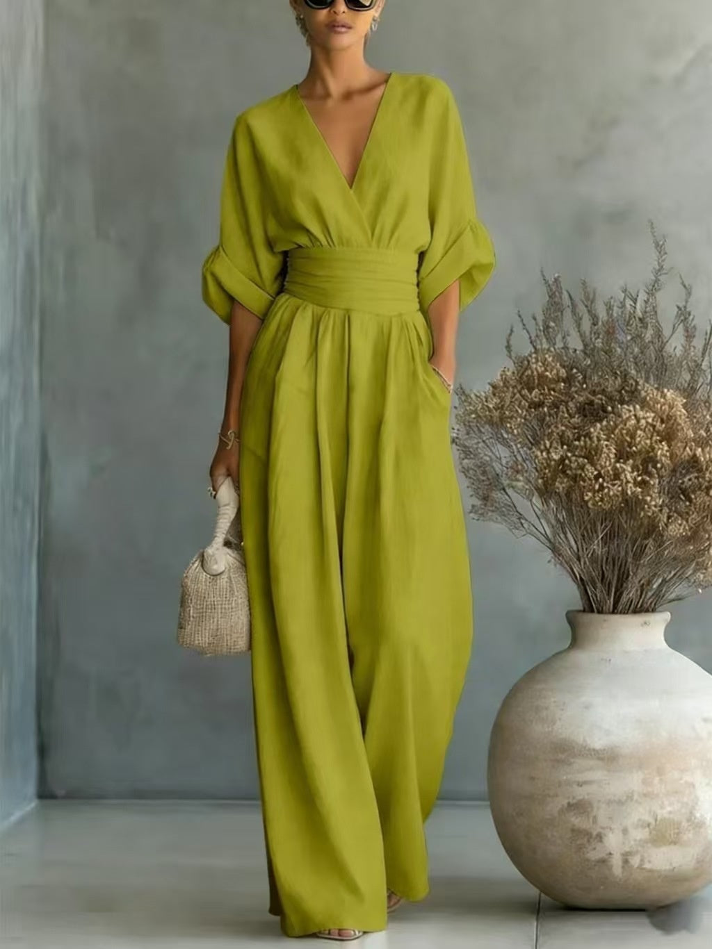 Elegant Waist-cinching V-neck Slimming Chic Jumpsuit For Women NorixaFashion.com
