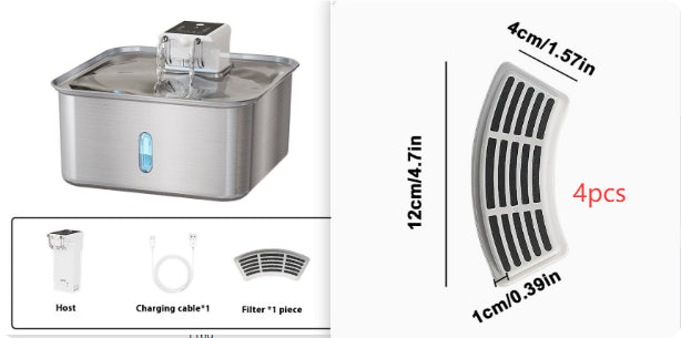 Wireless Cat Water Fountain Stainless Steel Rechargeable Pets Fashion