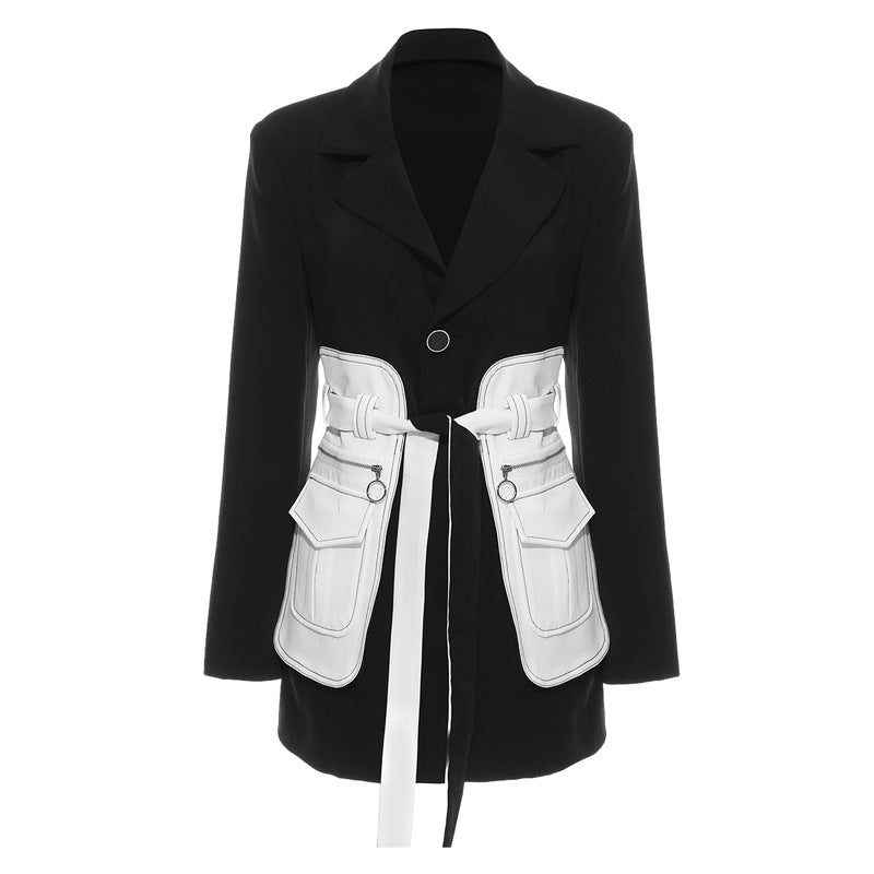 Retro Black and White Color Block Blazer Jacket Pi-Mart