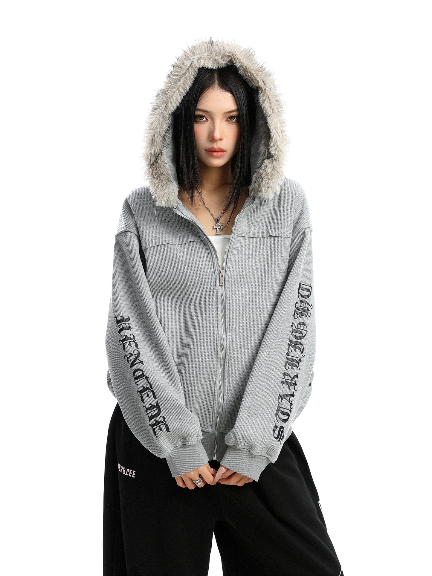 Women's Zipper Cardigan Detachable Fur Collar Sweater Best YouTube Store