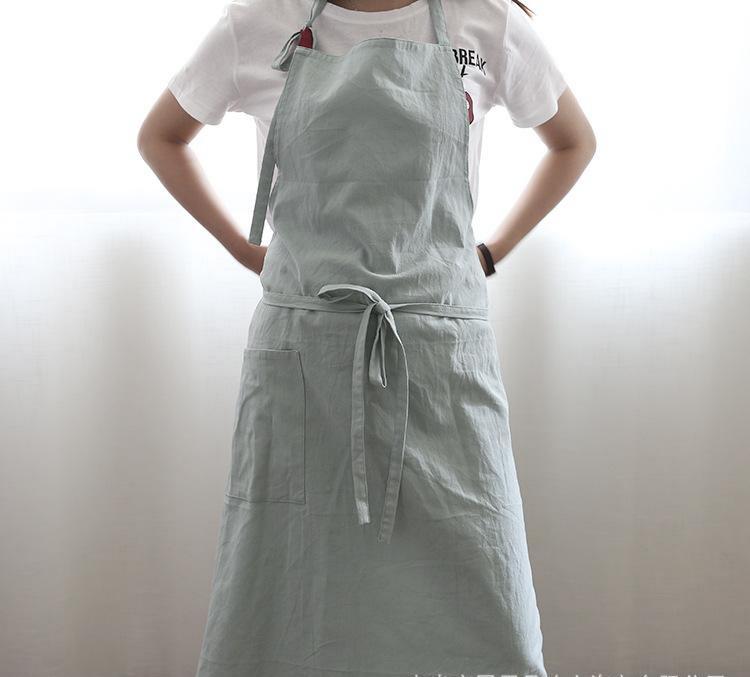Solid Color Kitchen Apron Japanese Style Korean Style Sleeveless Multi-color Cotton And Linen PearlNestDecor.com