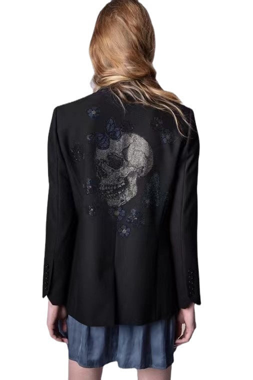 Women's New Heavy Industry Skull Butterfly Color Hot Diamond Jacket Best YouTube Store