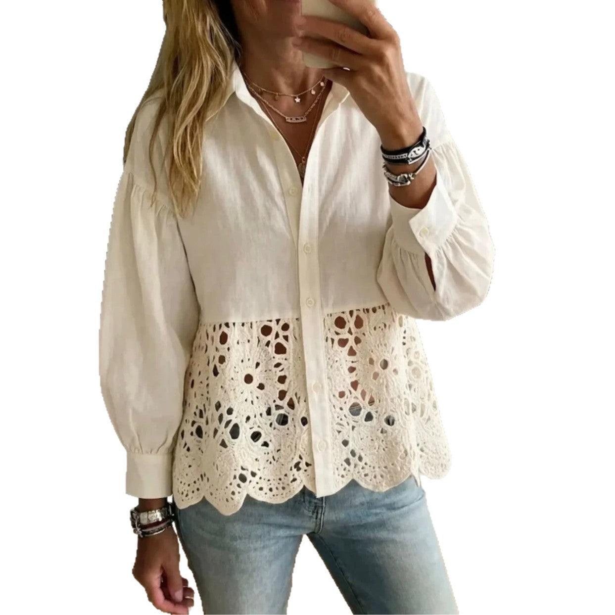 AliExpress Europe And US Cross-Border New Womens Hollow-Out Hem Shirt NorixaFashion.com