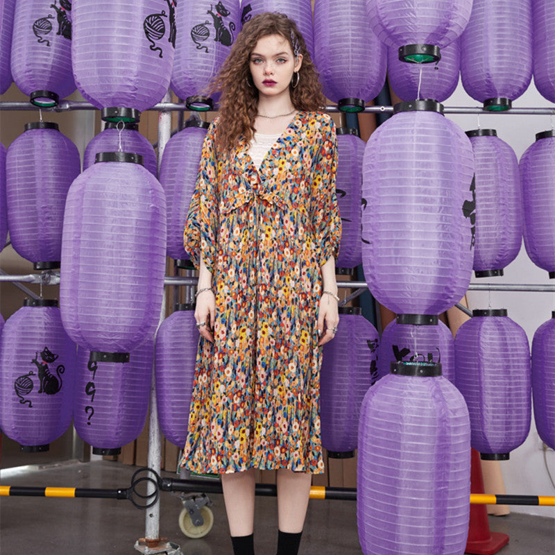 Oil Painting Floral Chiffon Dress For Women NorixaFashion.com