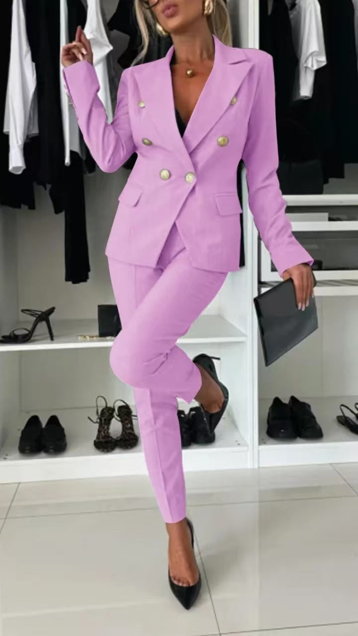 New All-matching Casual Suit Lapel Button-down Jacket And Slim-fit Trousers For Women's Office Business Set Clothing NorixaFashion.com