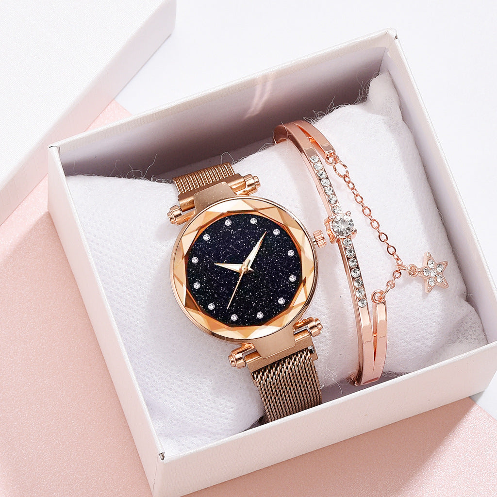 Luxury Women Watches Bracelet Set Fashion Elegant Magnet Buckle Ladies Starry Sky Watch Set Relogio CJD2