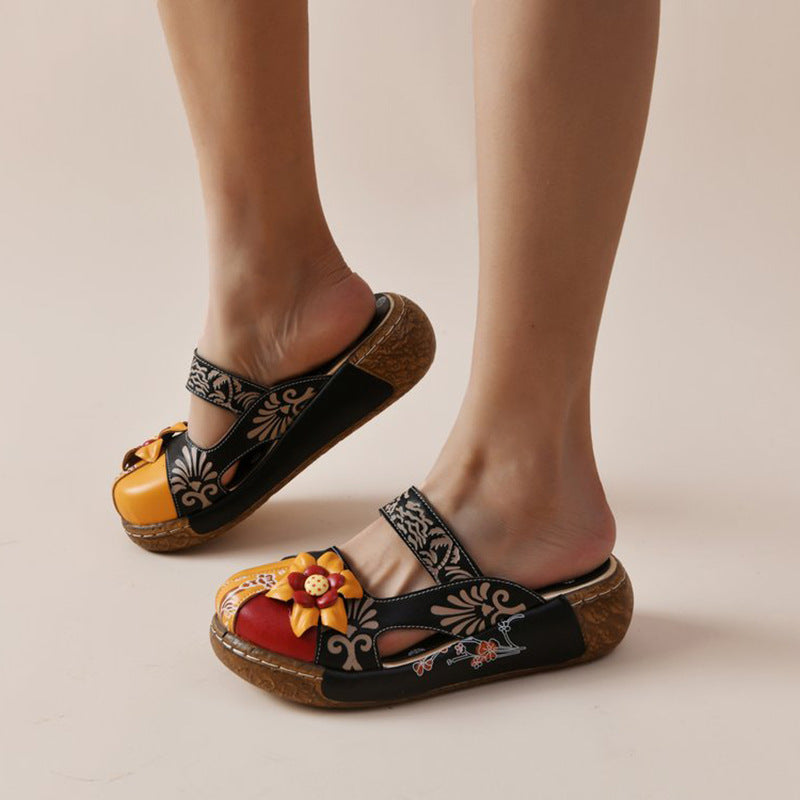 European And American Summer Thick Bottom Flat Bottom Color Matching Candy Color Ladies Toe Sandals LadyShow.Store