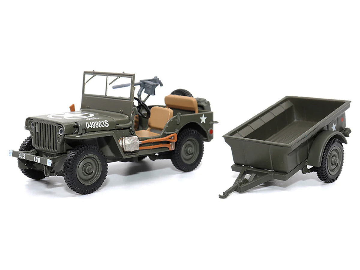 Willys Jeep 1/4-Ton Utility Truck Olive Drab with Trailer "United States Army" 1/43 Diecast Model by Militaria Die Cast LuxuryLifeWay Online Store