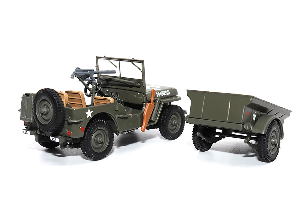 Willys Jeep 1/4-Ton Utility Truck Olive Drab with Trailer "United States Army" 1/43 Diecast Model by Militaria Die Cast LuxuryLifeWay Online Store
