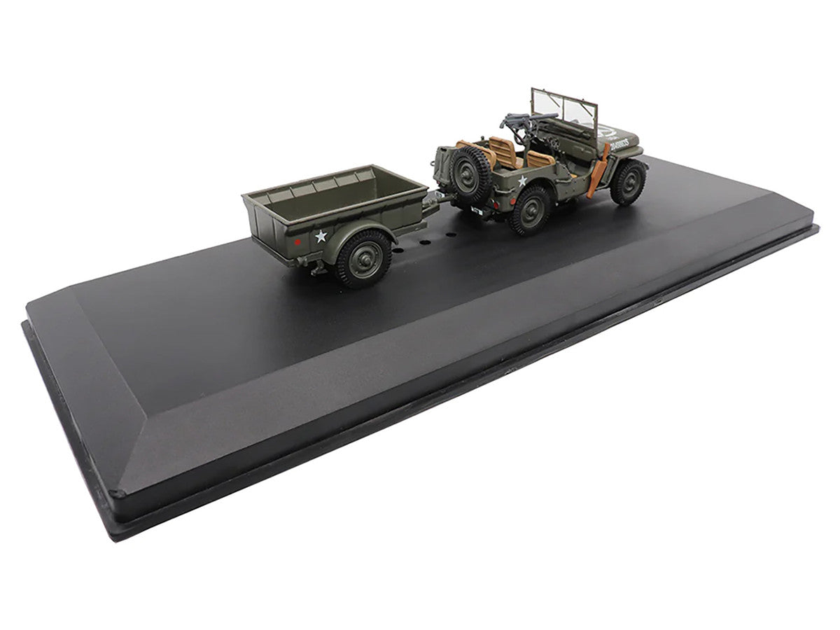 Willys Jeep 1/4-Ton Utility Truck Olive Drab with Trailer "United States Army" 1/43 Diecast Model by Militaria Die Cast LuxuryLifeWay Online Store