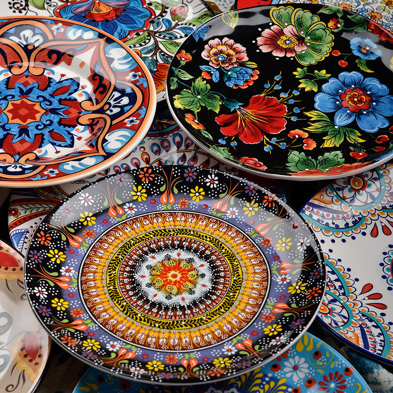 Underglaze Ceramic Tableware Bohemian Household Dishes LadyShow.Store
