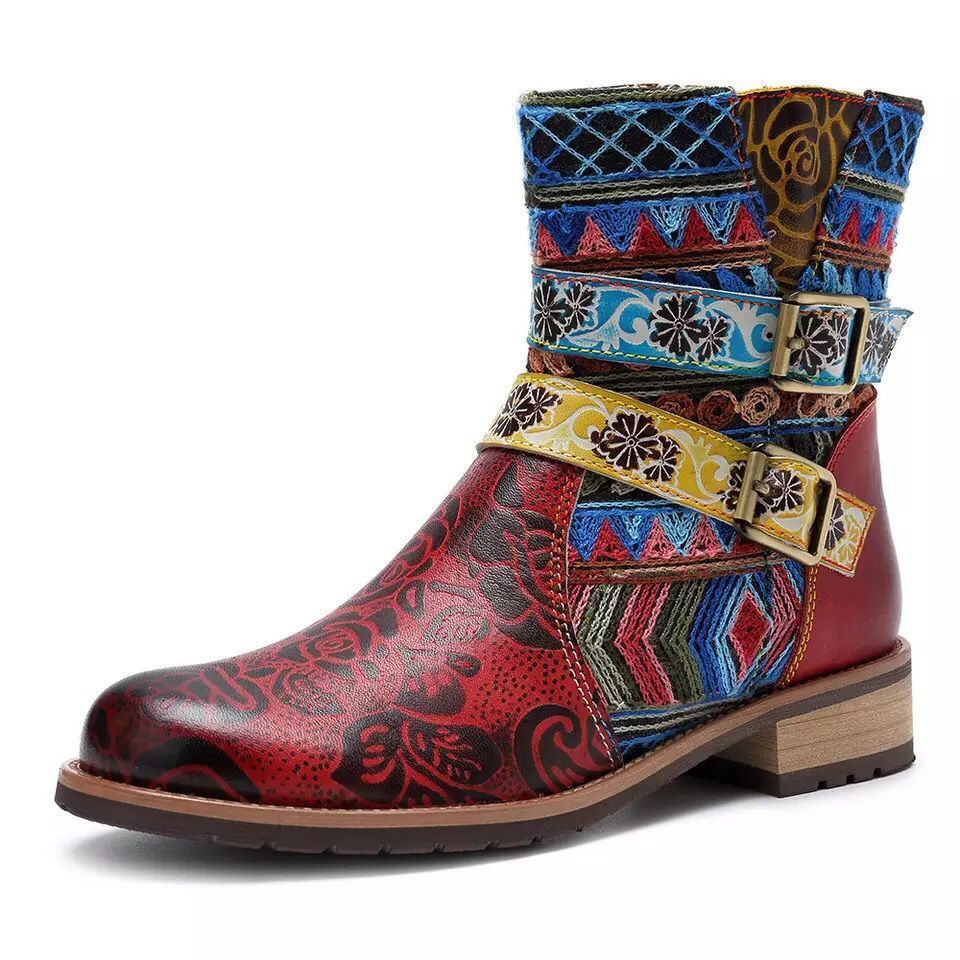 Belt buckle Martin boots women round toe mid-tube boots LadyShow.Store