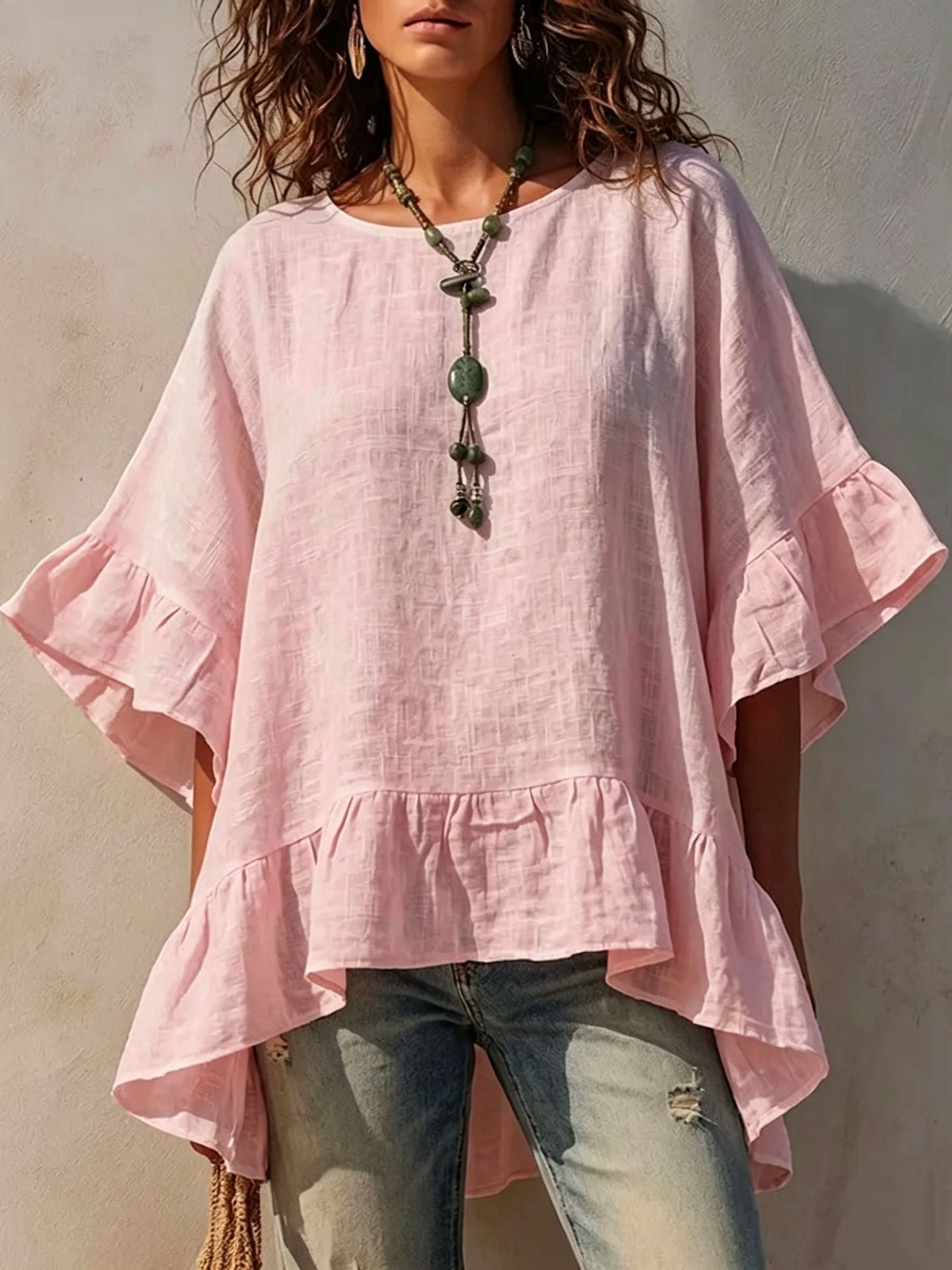 Women's Irregular-hem Cotton-linen Shirt NorixaFashion.com