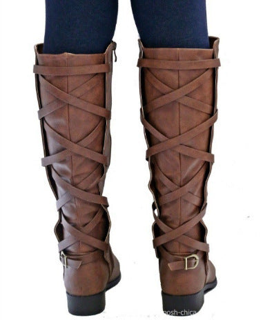 Lace-up Boots Round Toe Low Heel Rider Boots LadyShow.Store