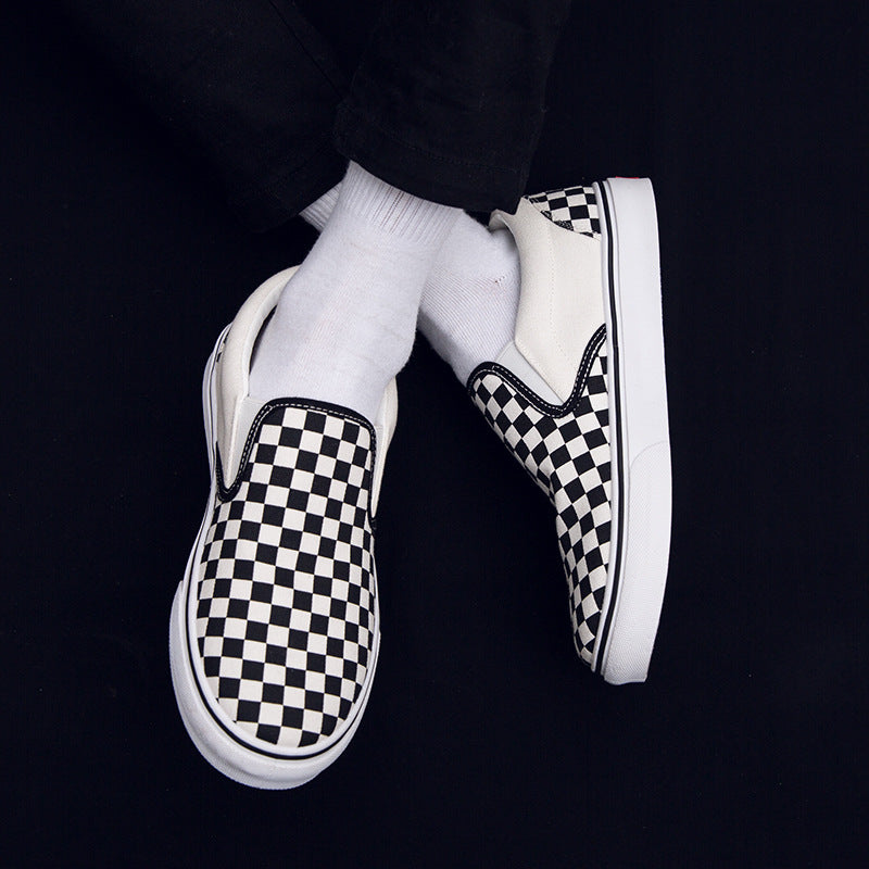 Korean version of casual wild students low to help men's shoes Harajuku ulzzang lattice one pedal men canvas shoes lazy Best YouTube Store