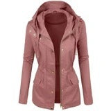 Women's fashion solid color lapel biker jacket