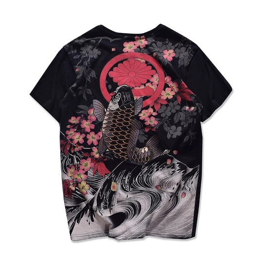 Embroidered Koi Fish T-shirt in Chinese Style Pi-Mart
