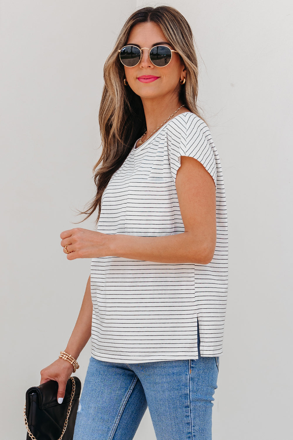 Tilly Stripe Cap Sleeve Crew Neck top LuxuryLifeWay Online Store