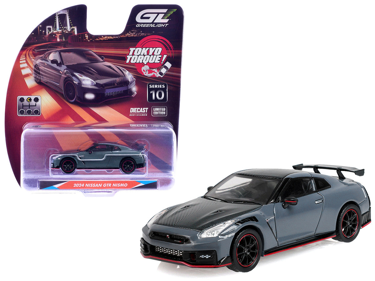 2024 Nissan GT-R (R35) NISMO RHD (Right Hand Drive) Stealth Gray with Carbon Top and Hood "Tokyo Torque" Series 10 1/64 Diecast Model Car by Greenlight LuxuryLifeWay Online Store