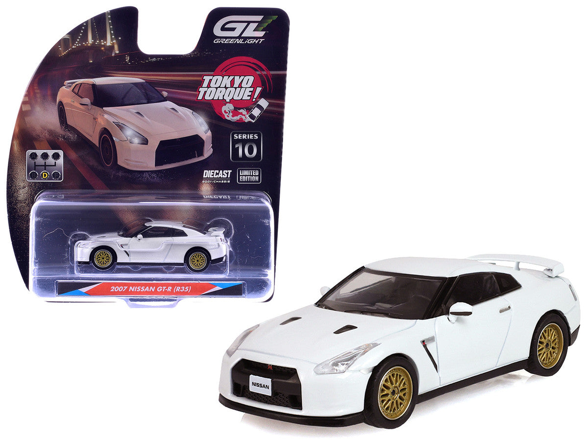 2007 Nissan GT-R (R35) Pearl White with Gold Wheels "Tokyo Torque" Series 10 1/64 Diecast Model Car by Greenlight LuxuryLifeWay Online Store